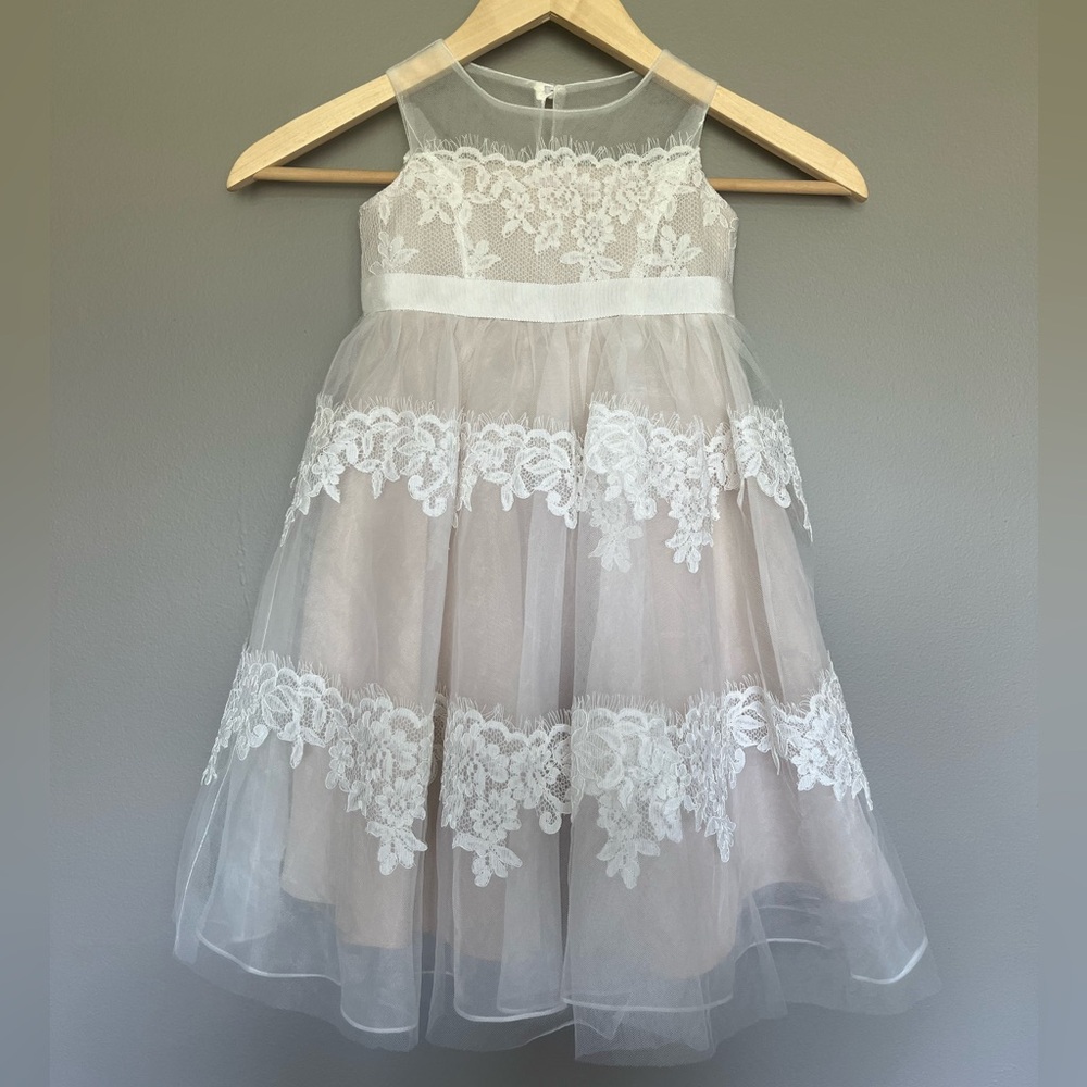 David’s Bridal Banded Lace Illusion Flower Girl Dress 2T